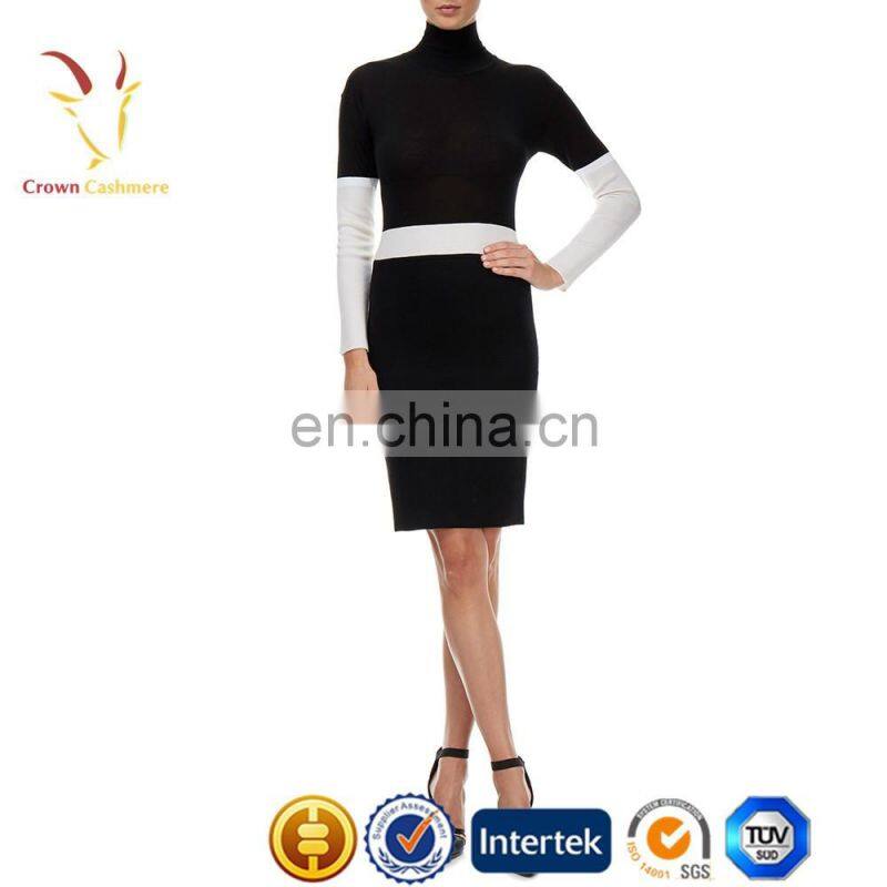 Fashion Two Color Winter Long Sleeve Turtleneck Slim Fit Sweater Dress