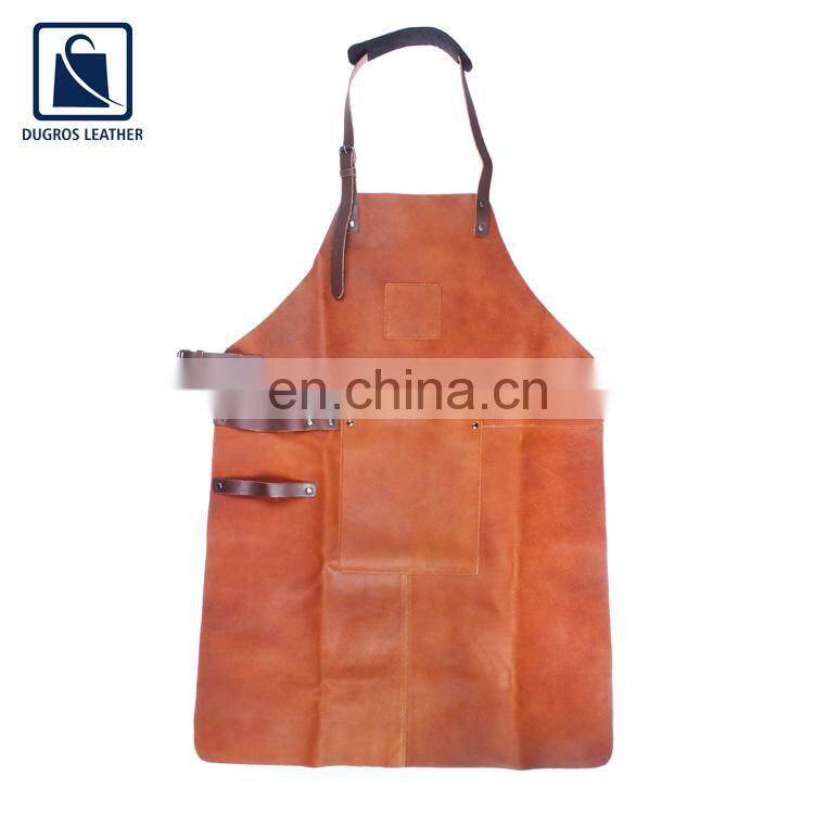 Anthracite Fitting Matching Stitching Wholesale Vintage Pattern BBQ Cooking Leather Apron Manufacturer