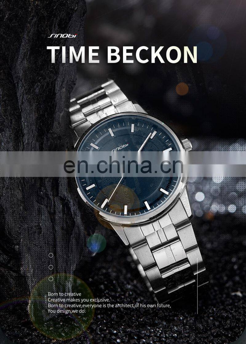 SINOBI Male Classic Black Dial Watches S9834G Dual Calendar Window Man Wrist Watches Business Man Steel Watch
