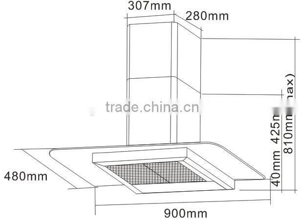 90cm stainless steel halogen light range hood