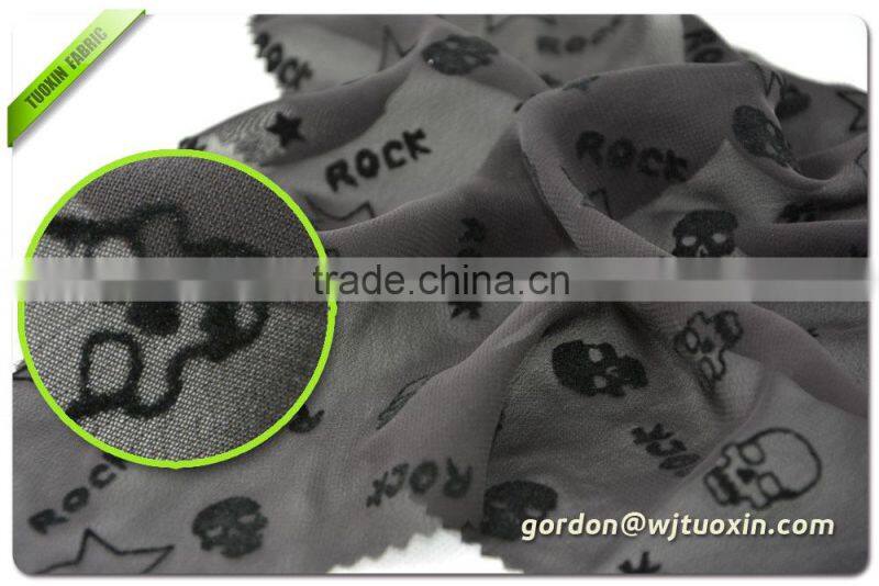 Flock Printing Summer Dress Chiffon Textile Fabric