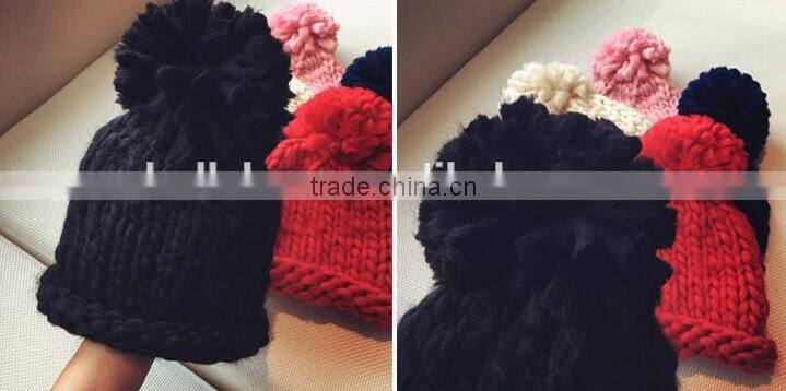 Hot Selling Handmade Knitting Pom Pom Style Ladies Fashion Hats