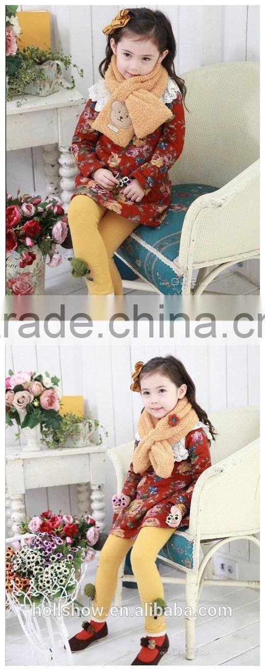Wholesale Sweet Cute Bear Flower Pattern Plain Fleece Fashion Baby Kids Girls Winter Scarf