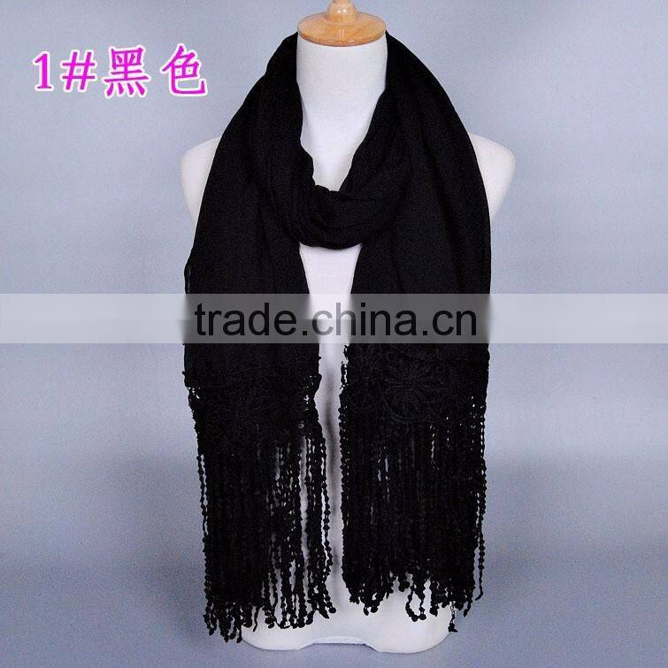 New Design Korea Women Fashion Cotton Plain Lace Scarf