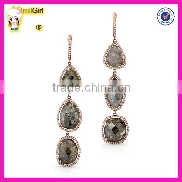 Beautiful natural moonstone and green onyx gold fish hook gemstone pendant earring for women