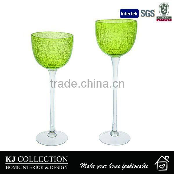 Wholesale Green Color Long-stemmed Glass Candle Holder