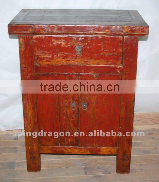 Chinese antique furniture pine red color one drawer two door cabinet