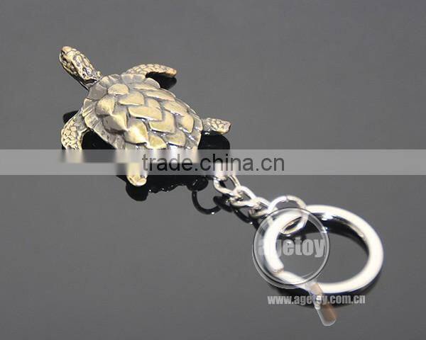 Three-dimensional Tortoise Shaped Zinc Alloy Plated Bronze Metal Sea Green Turtle Keychain