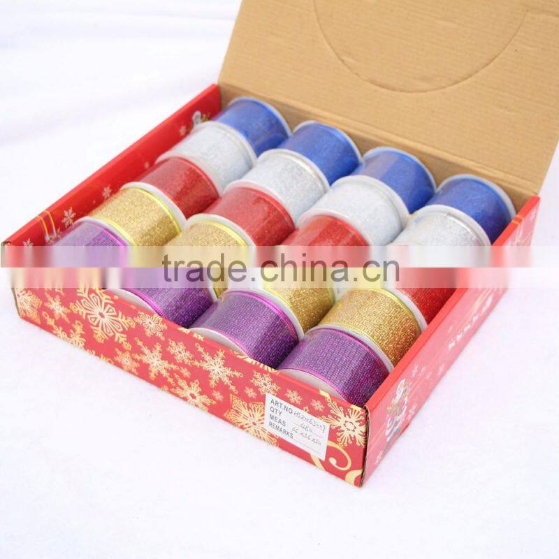 merry christmas wired edge mesh fabric christmas ribbon for christmas trees decorative large size small packing factory price