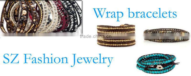 Bulk blue cheap braided wide leather bracelet with gemstone stone