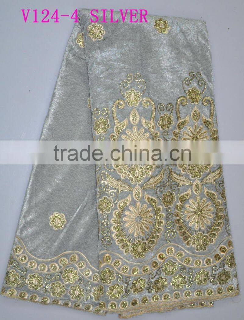 V124-1 lemon embroidered velvet lace with sequins