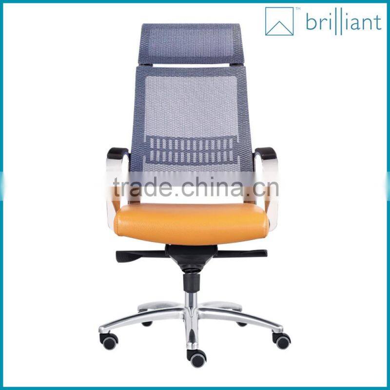 893-1A Adjustable Ergonomic Mesh high backrest with leather seat Computer Office chair Task Chair Metal Base with headrest