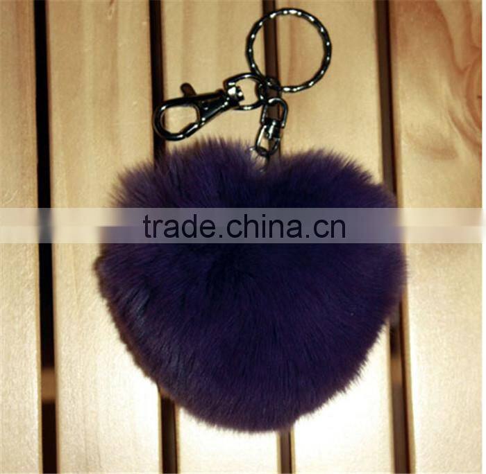 2016 new fashion heart shape Geniune Rabbit Fur Ball Keyrings Fur Accessori