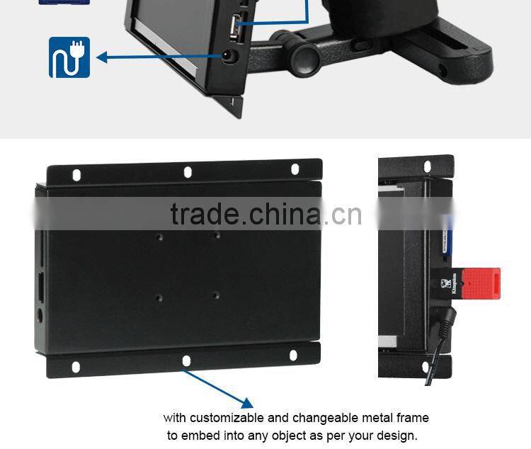 Flintstone embedded 7 inch built-in media player metal casing frameless display advertising ad player for pop