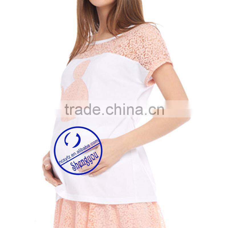 Custom 100% cotton short sleeve outdoor maternity t shirt