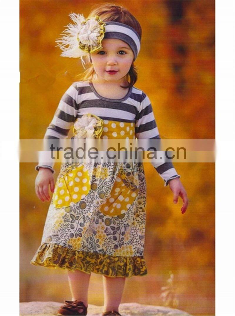 2016 newest fall children long sleeve dress boutique floral print multicolors ruffles lap dress outfits