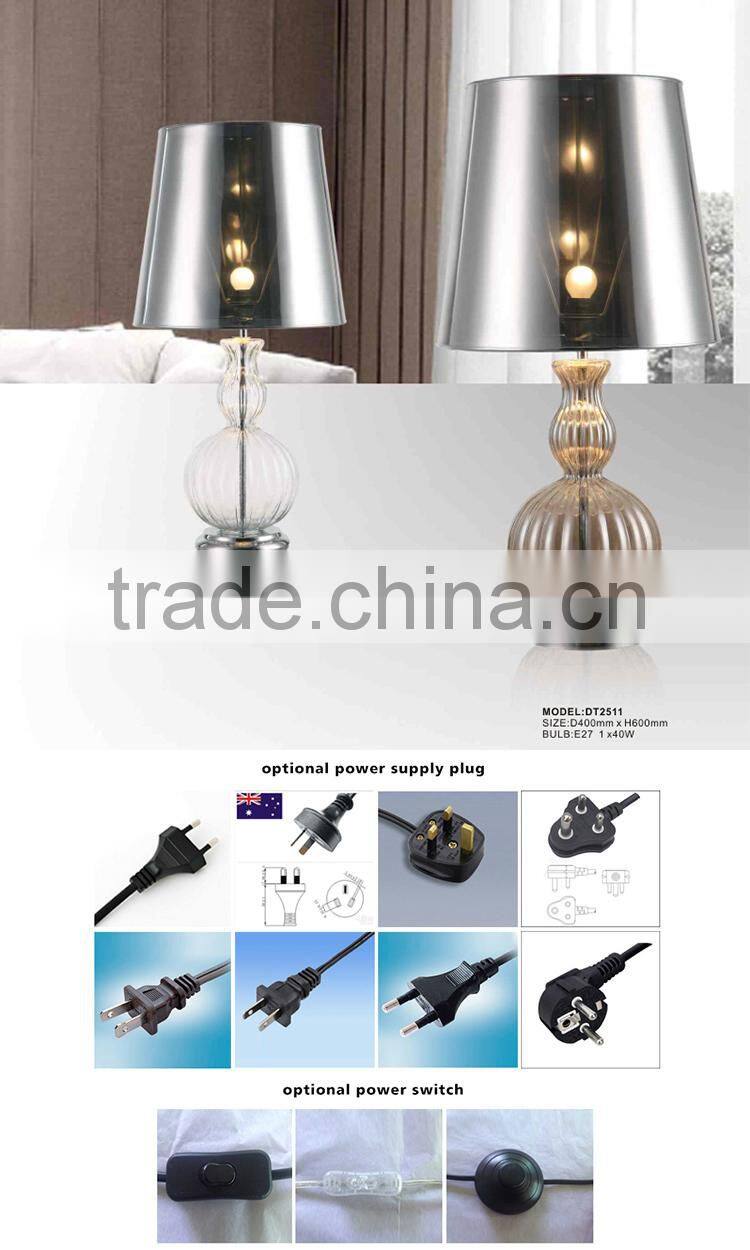 2015 New design Bedside Antique Classic Power Outlet diy desk lamp with unique lampshade and metal base