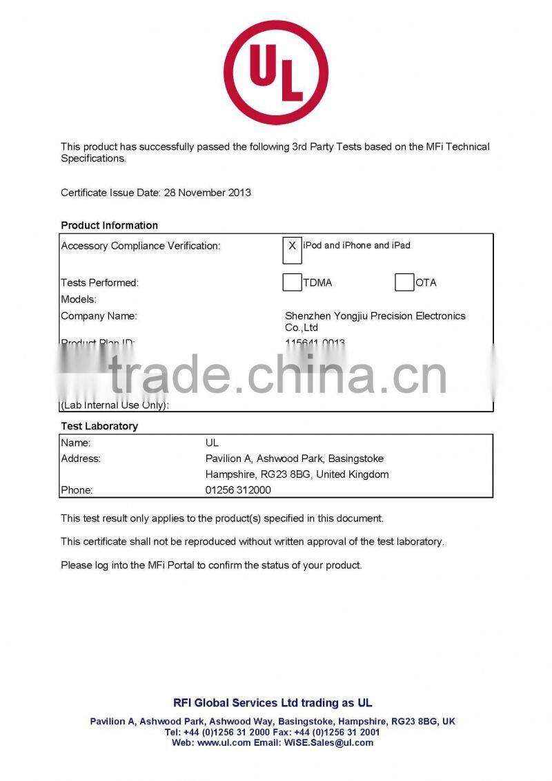 For Lightning To USB Cable with MFi Approved Sync Charge 2.4amp