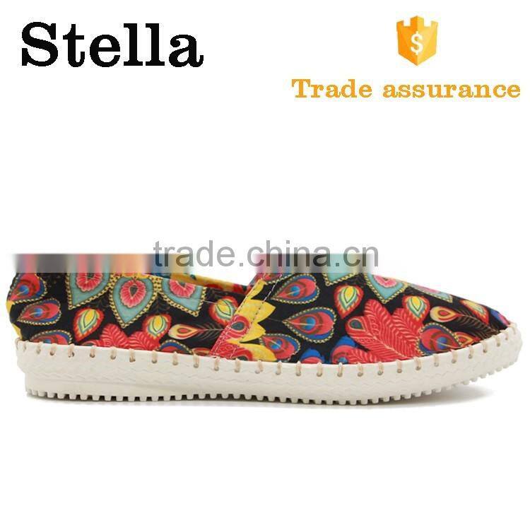 colorful peacock stitching casual rubber leather moccasin