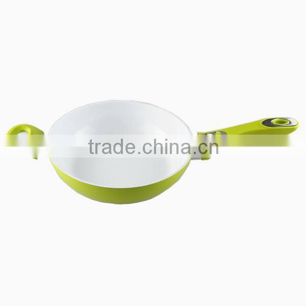 Aluminum non stick ceramic deep wok with double handles