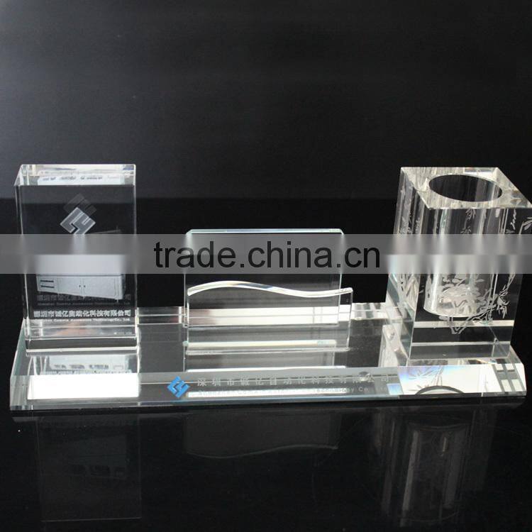High quality crystal office set with card & pen container