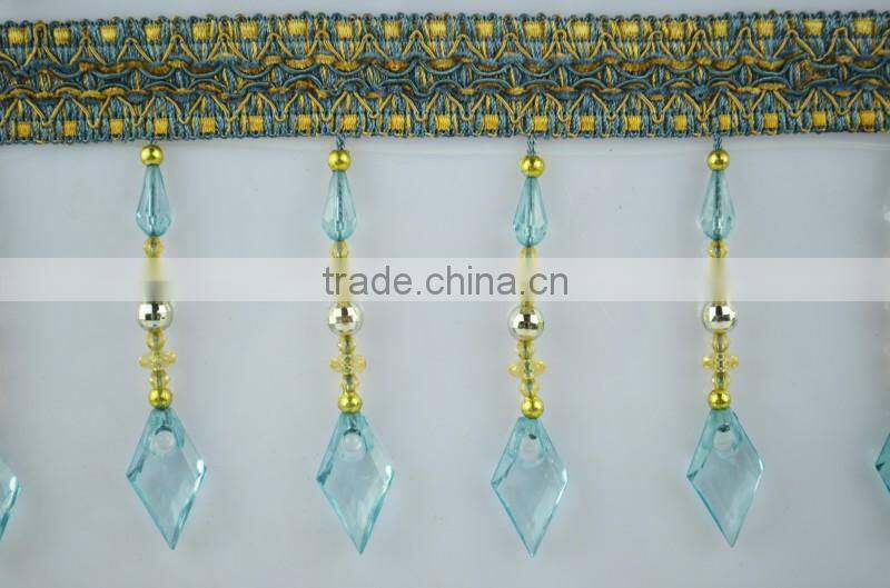 fabric fringe trim decorative for home,polyester beaded fancy fringe