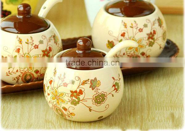 3pcs ceramic kitchen jar with spoon and plate