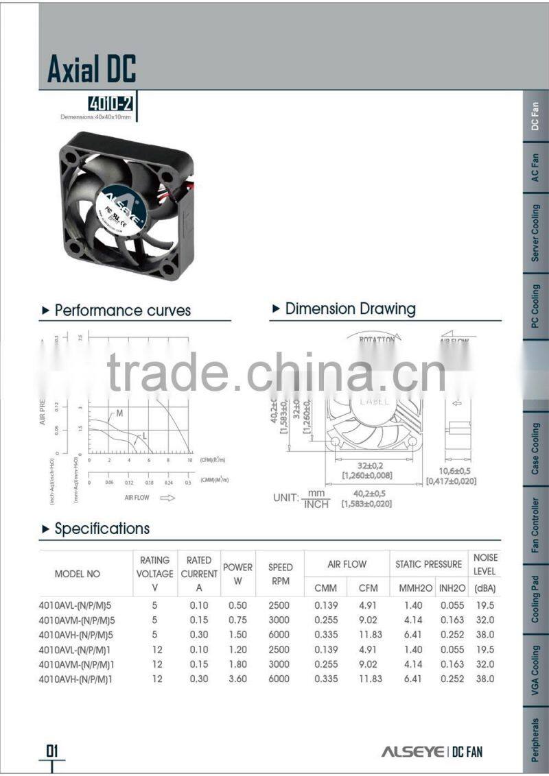 Alseye CB0621 manufacture 40x40x10mm rosh FG Signal 3pin connector Auto-Restart dc fan