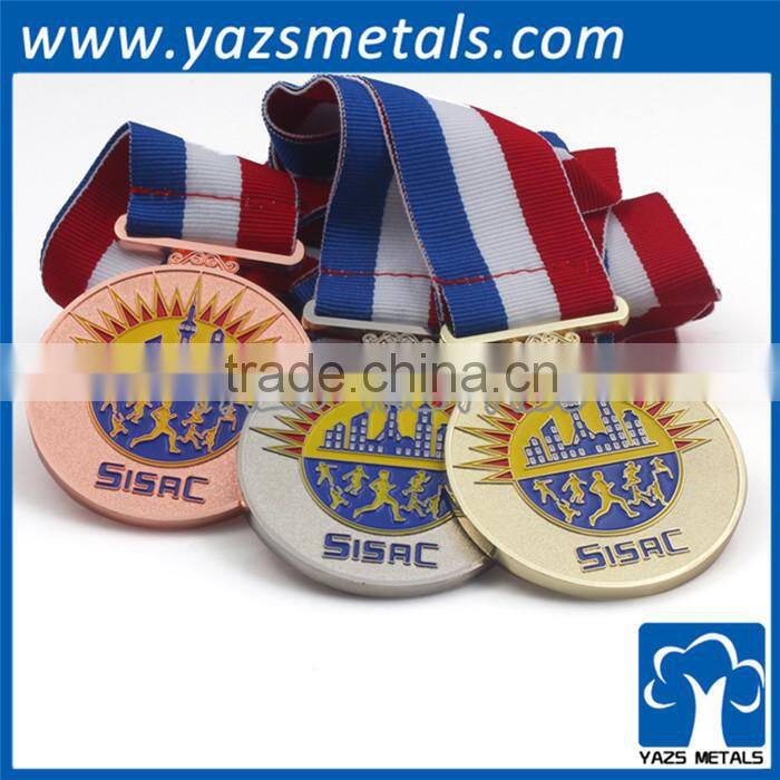 Russian tiger and country flag on brass cast championship medals