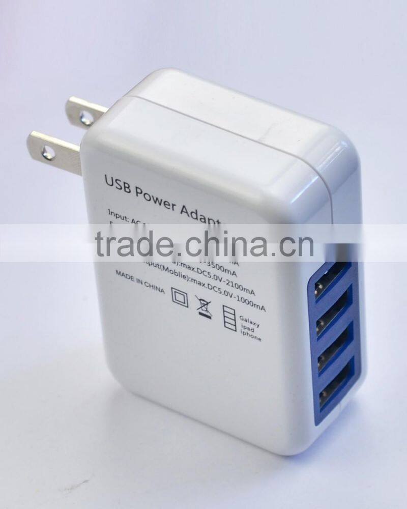 UK/US/EU 4 Port usb wall charger, usb charger 4 port for phone and tablet
