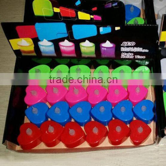 24Pcs / Box 7 Color Heart Shaped Rechargeable Electric Tea Light LED Candle Decorative Candles