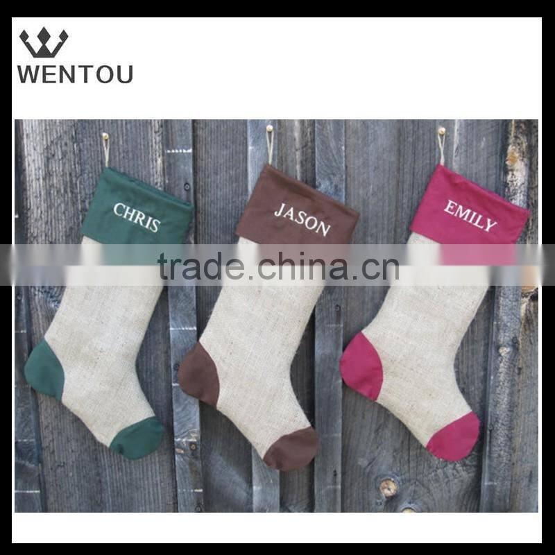 Monogrammed personalized Burlap Christmas Stocking