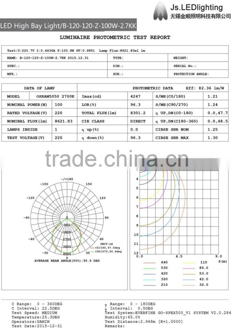 100w led high bay light. 3000k colour temperature.B-120-120-z-100w