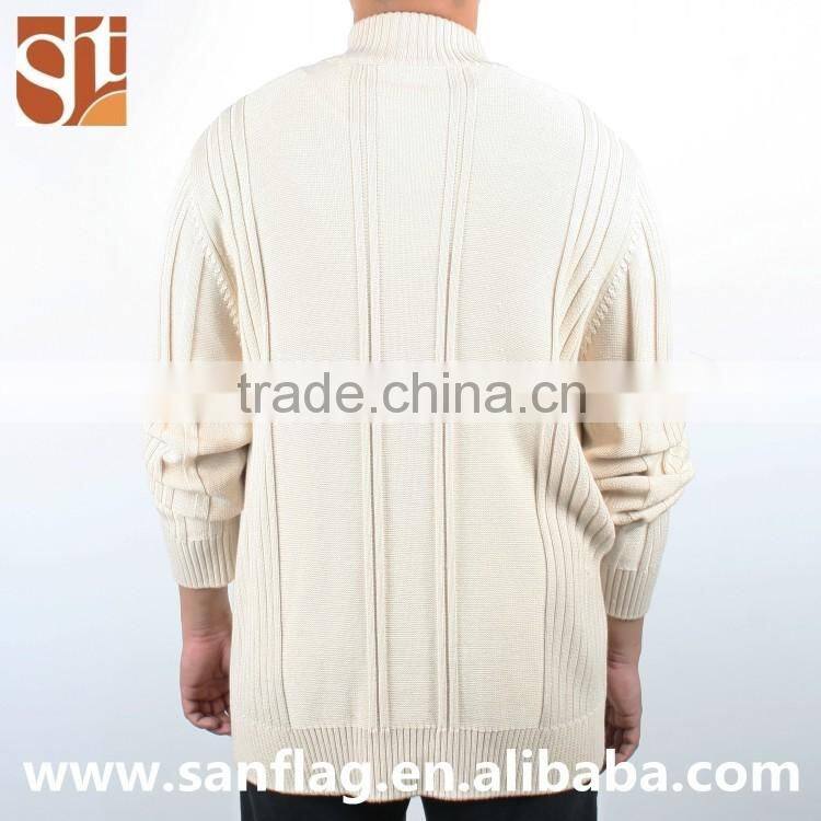 Winter men high neck long sleeve plus size jumper with button custom computer knit sweater made in china