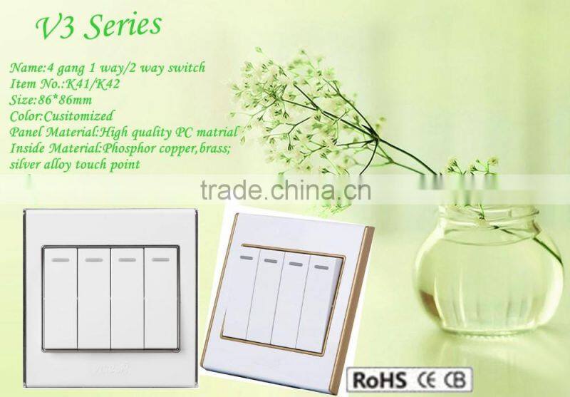 10A 250V 4 gang 2 way shotel doorbell touch panel switch