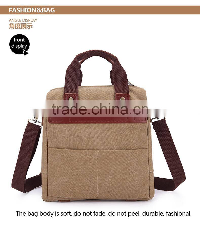 2016 good selling canvas bag leather handle cotton canvas tote unisex handbag