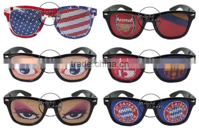 2014 New Collection Pinhole Sticker Fans Glasses With Flag printing lens Sticker Promotion 2014 Night Club Glasses (BSP2836)
