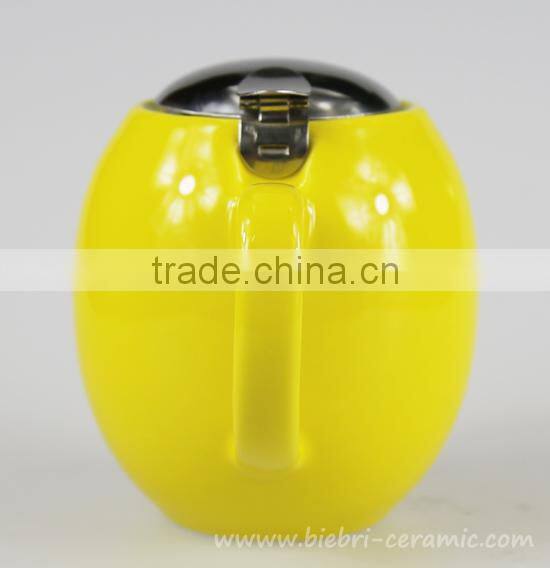 350ml Elegant Yellow Color Glazed Mini Chinese Ceramic Teapot With Stainless Steel Infuser And Lids