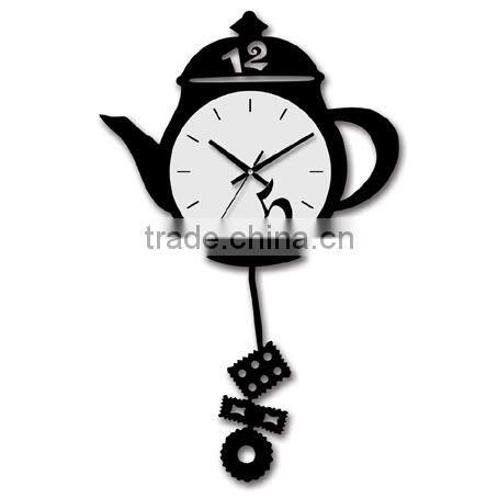 2015 newest clock teapot design pendulum wall clock modern wall clock for home decoration home decor pendulum wall clock