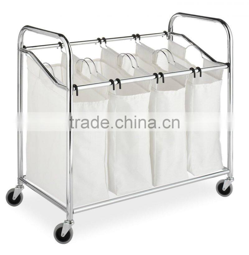 Chrome and Canvas Four Section Laundry Sorter