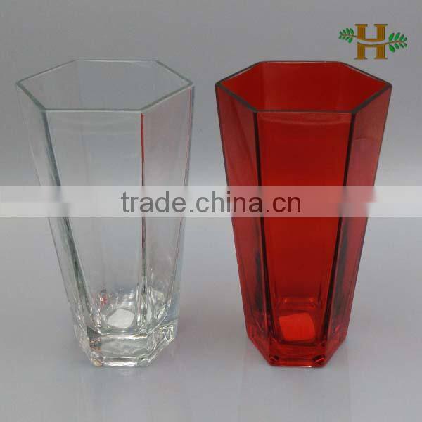 Six-side Polygon Red Flower Vase
