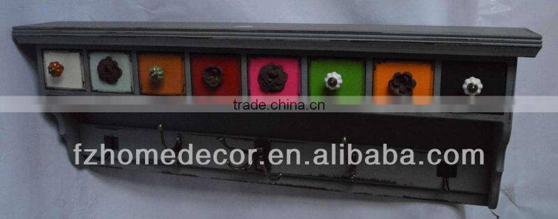 Rustic wood/MDF Wall shelf with Hooks