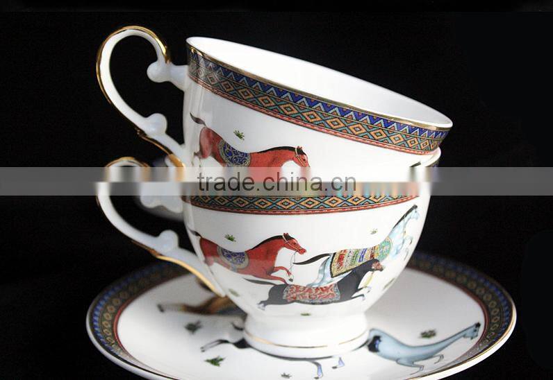 Porcelain 15pcs 17pcs tea set coffee luxury brief 3 horses cup and saucer fashion set bone china tableware marry gift set