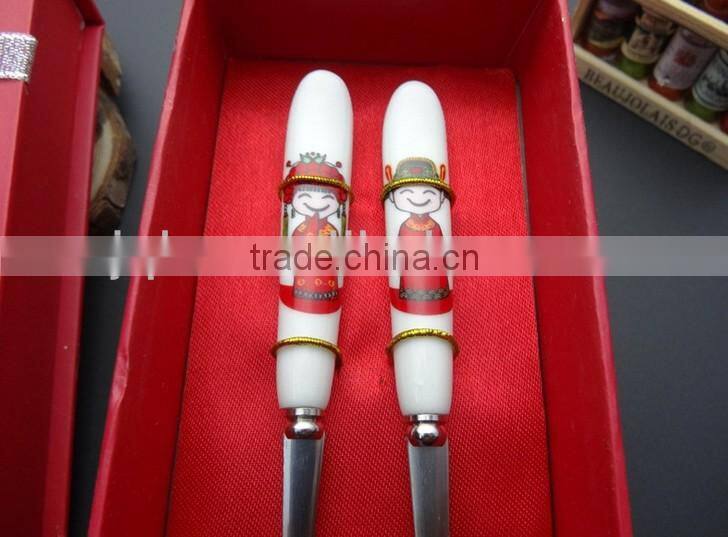 Ceramic handle stainless steel set spoon and fork set