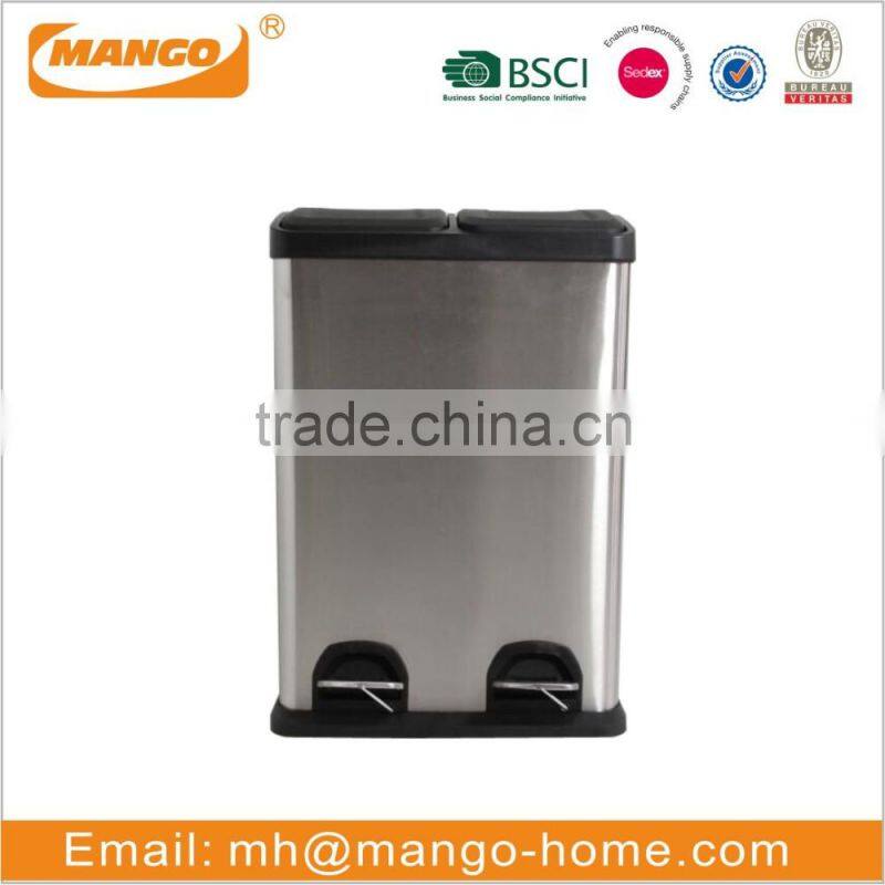 40L Stainless Steel 2-Compartment Pedal Trash Bin