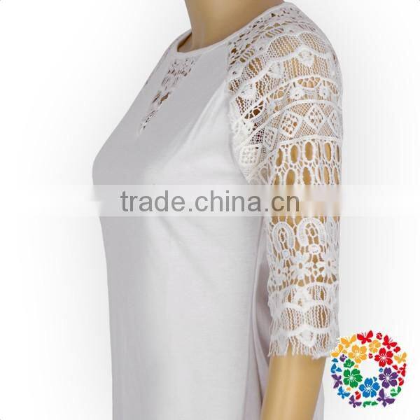 2017 Spring new designs women tshirts white lace sleeve raglan blouse women tops