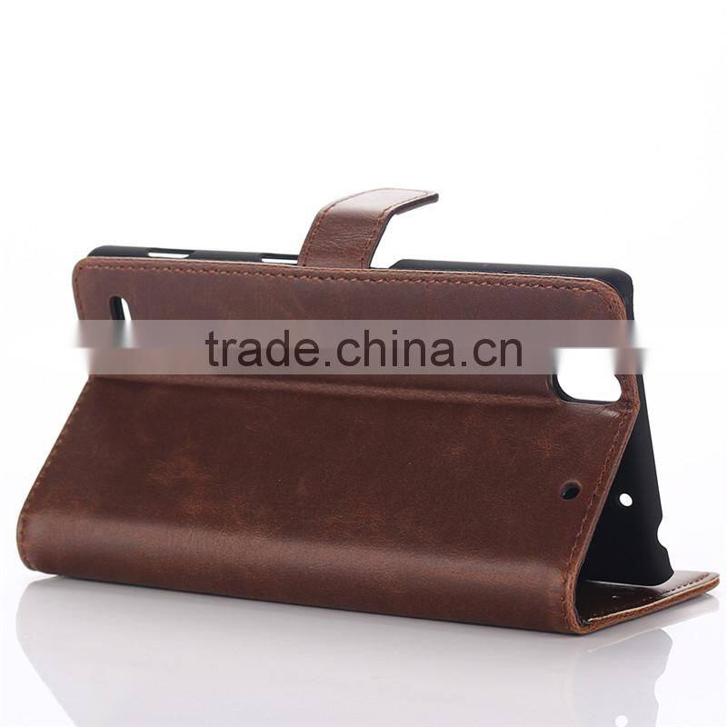 High quality crazy-horse PU card bumper/pocket cell phone case for Sony