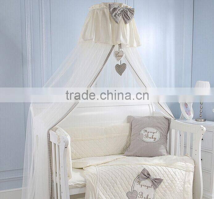 Elegant Beige and Grey Soft Mosquito Net with Bow Bed Crown for Baby Crib BF11-08023b