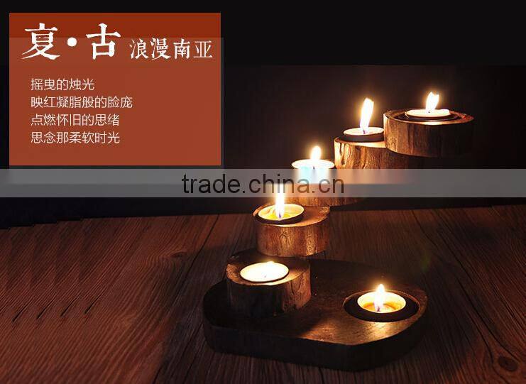Handmade wood decoration vintage home decoration romantic solid wood candle holder for gift