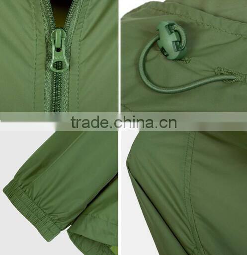 custom thin soft hood jacket with pouch sports jacket 100% polyester lightweight waterproof wind jacket